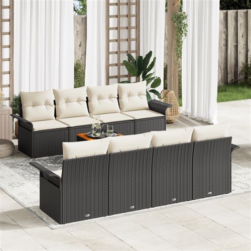 Non Communiqué Noir Canapé De Jardin 9 Pièces Avec Coussins Poly Rattan Acacia