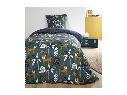 Parure de lit enfant SAVANE 100% coton 57 fils - 140 x 200 cm + 1 taie d'oreiller 63 x 63 cm - Multicolore
