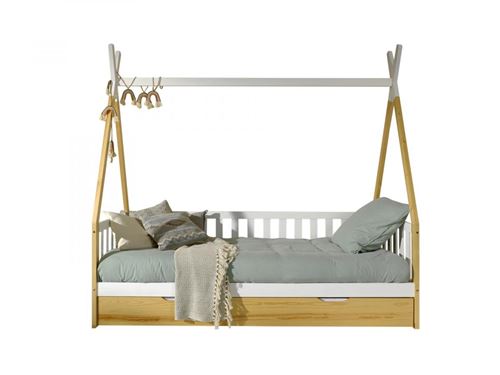 Non Communiqué Beige Lit Tipi Avec Tiroir Bois Naturel