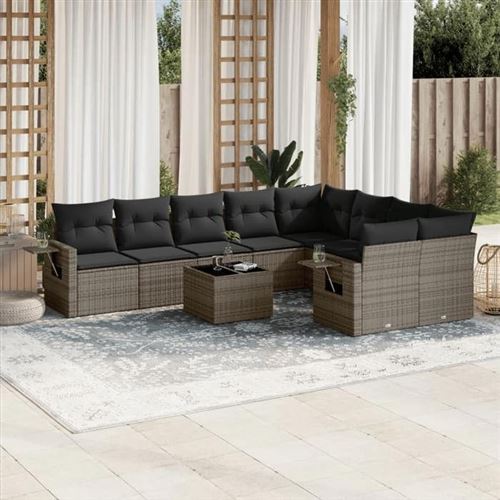 VIDAXL  Salon De Jardin Avec Coussins 10 Pcs Gris R&eacute;sine Tress&eacute;e