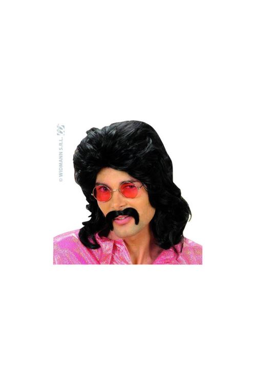 Perruque Annees 70 Noire Avec Moustaches