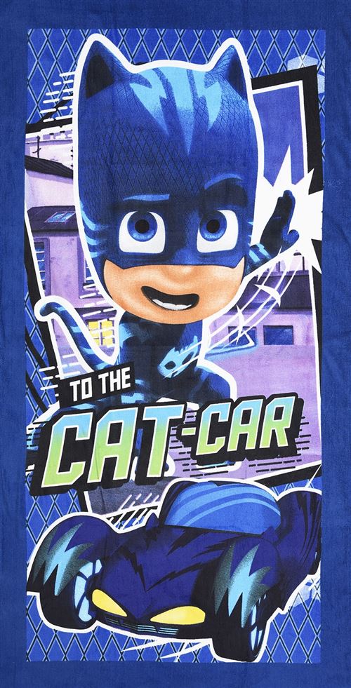 PJ Masks serviette de bain To The Cat Car bleu junior 70 x 140 cm