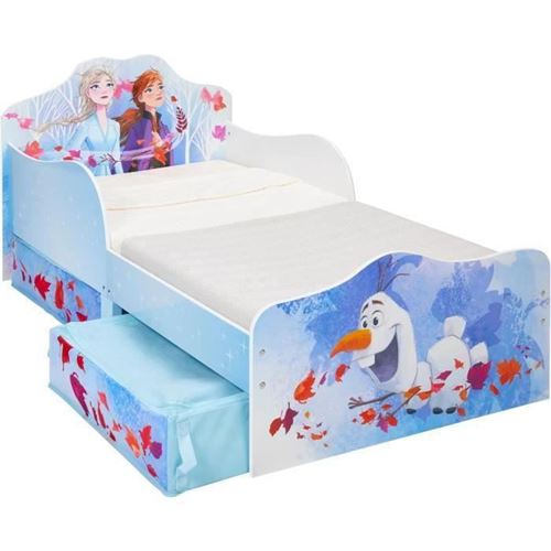 La Reine des Neiges 2 - Lit junior avec 2 tiroirs de lit en tissu - En MDF - Livre avec sommier mais sans matelas