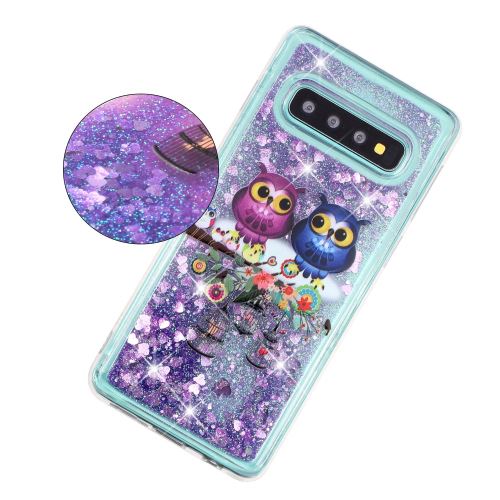 Coque en TPU Gel à paillettes motif pailleté pour sables mouvants chouettes pour votre Samsung Galaxy S10