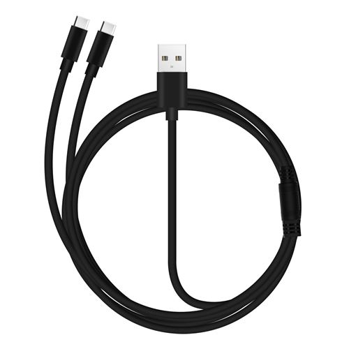 Câble USB vers 2x USB-C 2A Charge Rapide et Sécurisée Épais Robuste 3m Noir