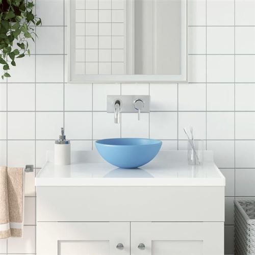 Lavabo de salle de bain Céramique Bleu clair Rond Vidaxl