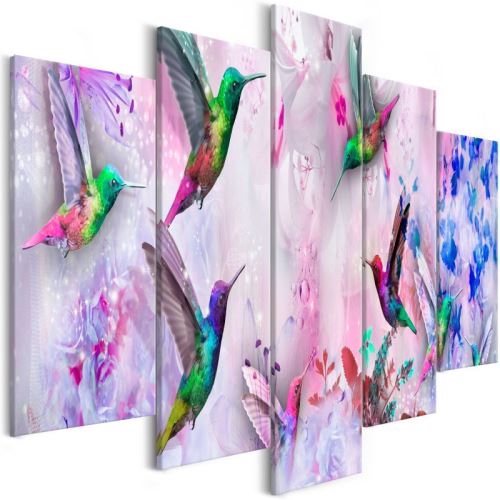Tableau - Colourful Hummingbirds (5 Parts) Wide Violet .Taille : 100x50