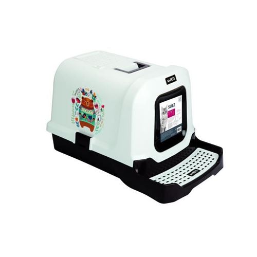MPETS Maison de toilette ours et fleurs Suez - Noire et blanc - Pour chat