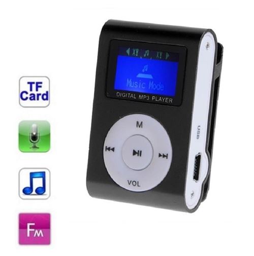 Lecteur MP3 à carte mémoire - clip ceinture - Ecran LCD - Radio FM - Noir
