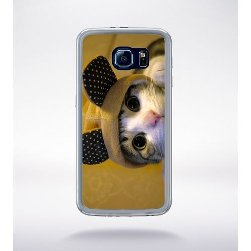Coque Chat Mignon Avec Bonnet Compatible Samsung Galaxy S6 Transparent