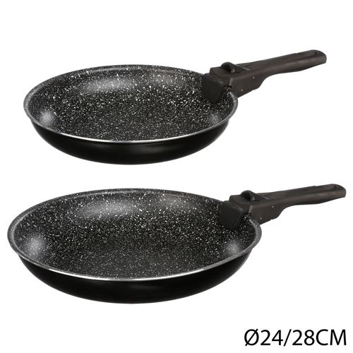 Set de 2 Poêle & 1 Poignée Amovible Pierre 24-28cm Noir