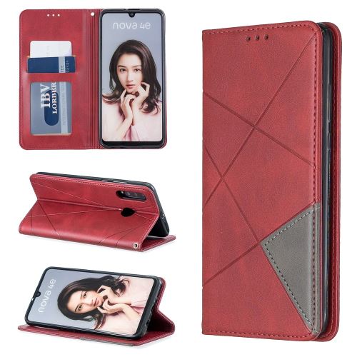Etui en PU motif géométrique avec support et porte-cartes rouge pour votre Huawei P30 Lite