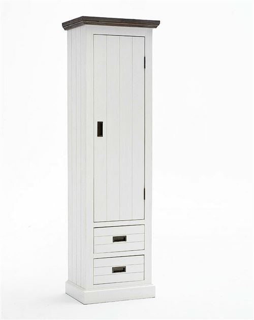 Armoire de rangement en bois d'acacia, coloris blanc - L.60 x H.200 x P.40 cm -PEGANE-