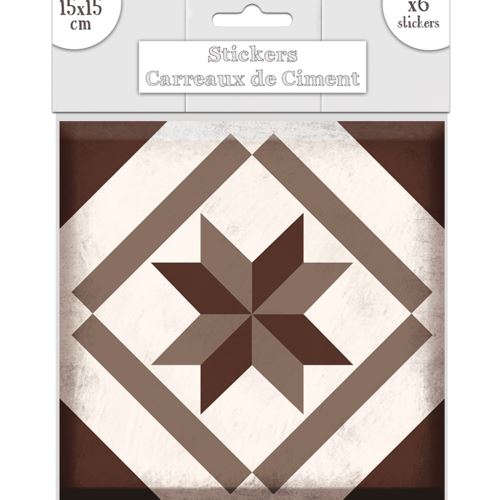 6 stickers carreaux de ciment gris et marron 15 x 15 cm