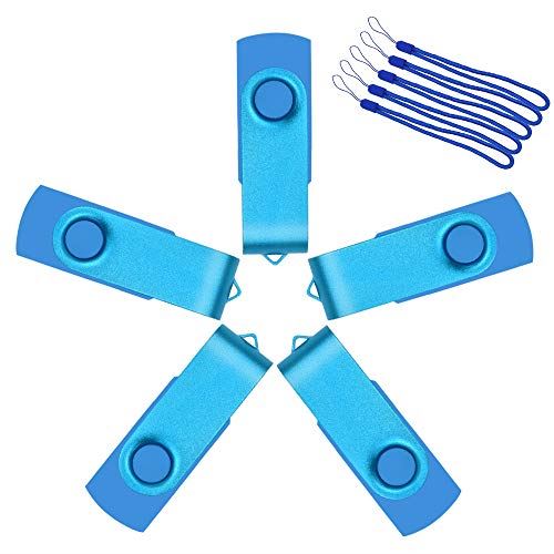 Uflatek 8 Go Clef USB Pack de 5 Rotatif USB Stick 2.0 Haute Vitesse Flash Drive Bleu Ciel Pen Drives Stockage Mémoire Ordinateur Tab