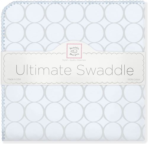 SwaddleDesigns Ultimate Couverture Emmailotage, Flanelle de Coton de première qualité, Mod Circles Gris Argentés sur Bleu Clair