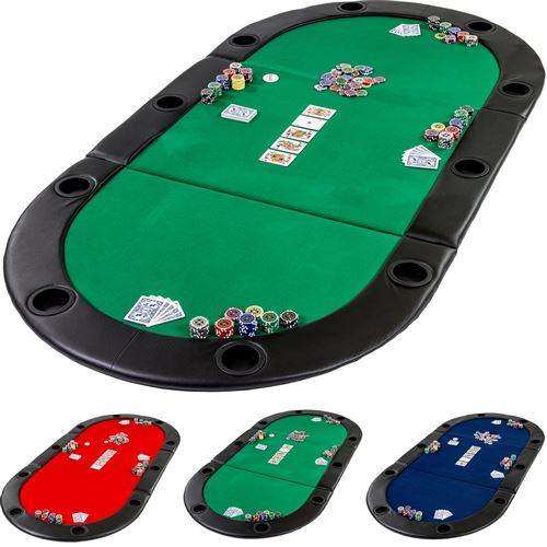 Table de poker pliante à poser Deluxe avec sac de transport, 208 x 106 x 3 cm, panneau MDF, accoudoirs rembourrés, 10 porte -gobelets, vert