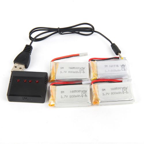 2019 3.7V 800Mah Lipo Batterie (4Pcs) avec 4 En 1 Chargeur pour X5C X5Sw X5 L15 Drone aloha285