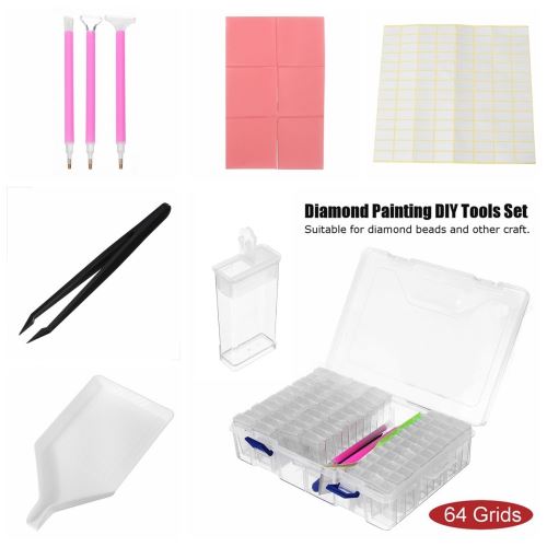 Boîte de rangement d'outils de peinture de diamant de grille de 64 bricolage 5D