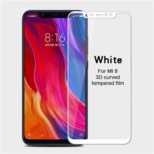 Protecteur écran en verre trempé en taille réelle de garde courbe 3D blanc pour votre Xiaomi Mi 8