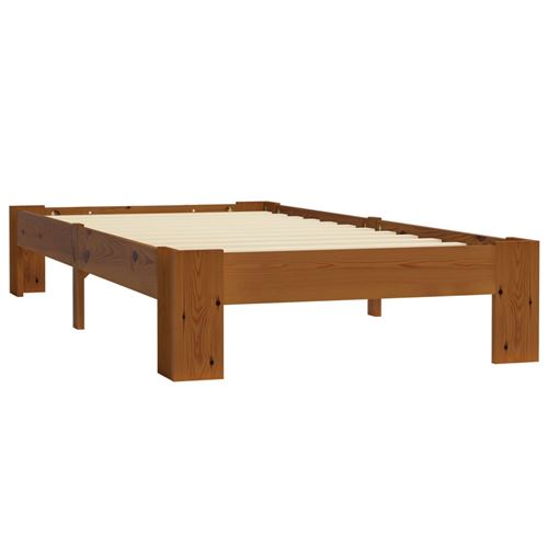 Cadre de lit Marron clair Bois de pin massif 90 x 200 cm