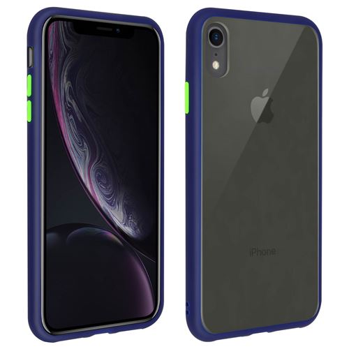 Coque pour iPhone XR Dos Translucide Contour Coloré Mate Rigide Antichoc - Bleu