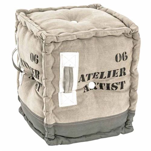 Paris Prix - Pouf Vintage En Tissu madison 44cm Naturel