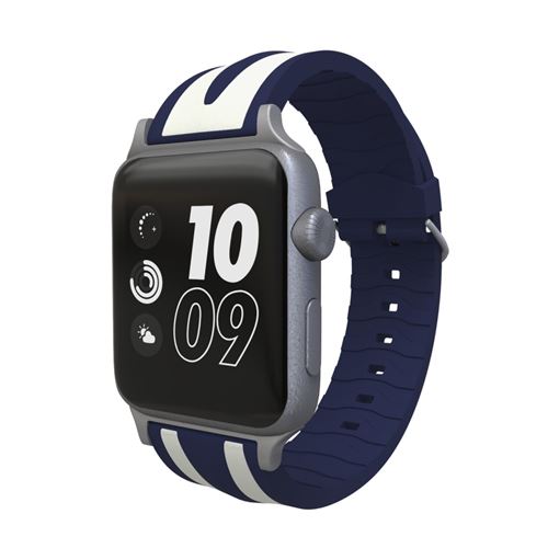 Bracelet en silicone double rayure flexible bleu foncé/blanc pour votre Apple Watch Series 4 40mm/Series 3/2/1 38mm