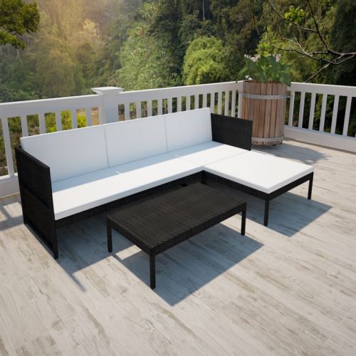 Casasmart - Canapé 3 places d'extérieur avec table polyrotin noir