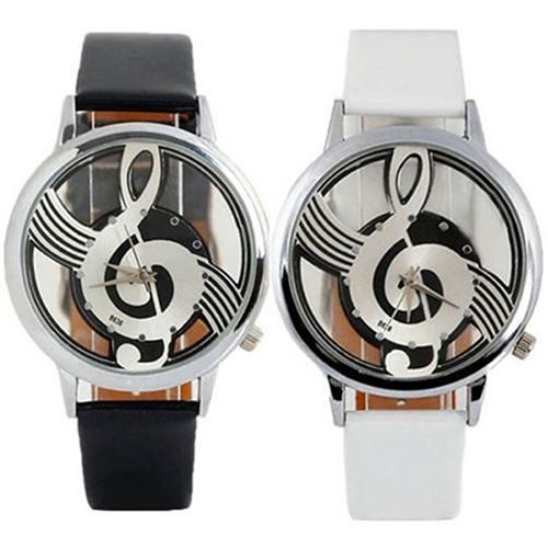 Montre Femme Homme Remarque analogique Musique Notation Quartz Blanc