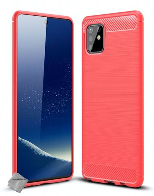 Coque silicone gel carbone pour Samsung Galaxy Note 10 Lite avec verre trempe - ROUGE
