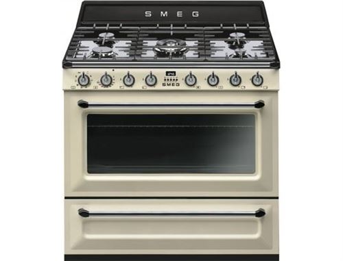 Smeg Victoria Tr90p9 - Cuisinière - Pose Libre - Largeur : 90 Cm - Profondeur : 60 Cm - Hauteur : 104.5 Cm - Avec Système Auto-nettoyant - Crème