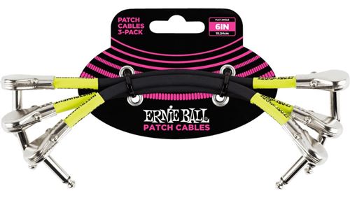 Ernie Ball 6059 - 3 câbles patchs coudés fins noirs - 15cm
