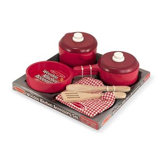 Melissa Doug Cuisine de luxe Ensemble d accessoires en bois Pots Pans 8 pcs Cuisine enfant Achat prix fnac