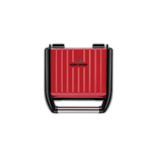 George Foreman Grill Family 25040-56, 28x17cm, Barbecue Électrique, Viande, Panini, Sandwich, Revêtement Antiadhésif, Récupérateur Graisse Amovible, 1650W - Inox/Rouge
