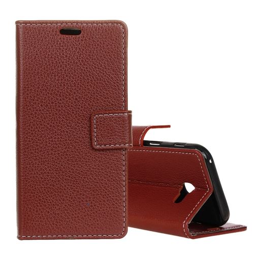 Galaxy J4+ Housse Etui Cuir Pu Texture Litchi Marron Als90613