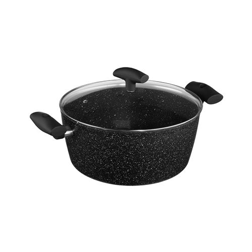 Faitout + couvercle aluminium forg&eacute; rev&ecirc;tement pierre 28 cm