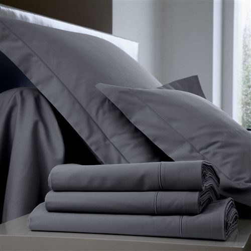 Drap housse Coton BLANC DES VOSGES - Fusain - 140 x 190 cm