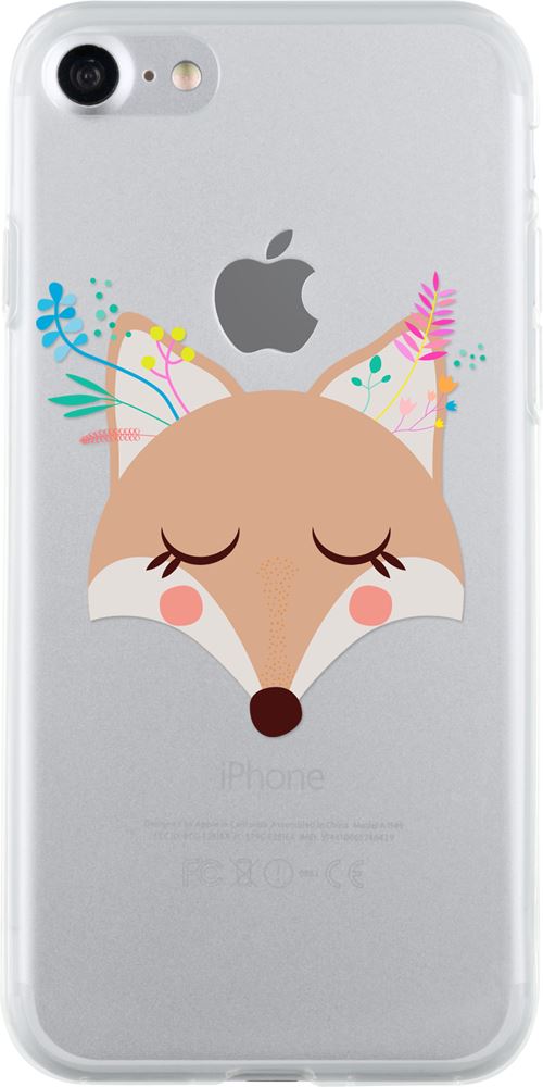 Coque semi-rigide transparente motif renard pour iPhone SE (2020)/8/7