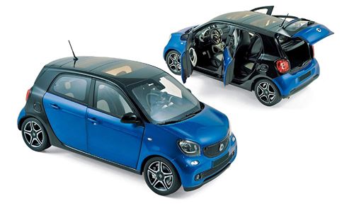 Norev Nv183435 2015 Smart Forfour moulé sous pression jouet, Noir/bleu, Echelle 1/18