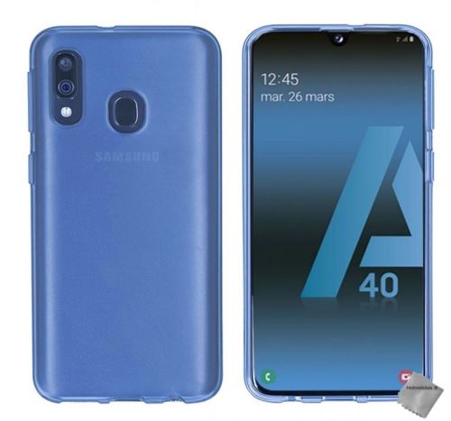 Housse etui coque pochette silicone gel fine pour Samsung Galaxy A40 avec verre trempe - BLEU