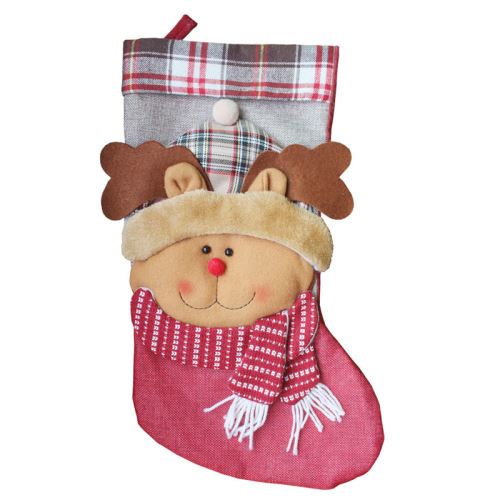 Bas de noël sac cadeau avec renne, décorations de noël - Rouge&Gris 46x23x27CM