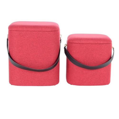 Paris Prix Rouge Lot De 2 Poufs & Coffres De Rangement "Arabella" 44Cm & Noir - Image 1