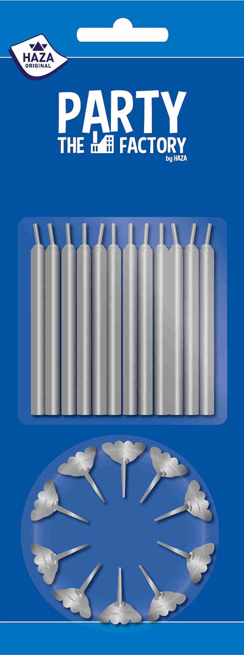 Bougies de gâteau 12 pièces + 12 supports argent 5pcs.