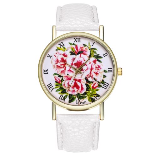 Rhododendron classique montre de fleur plante bracelet en cuir dames montre à quartz T251-Ablanc