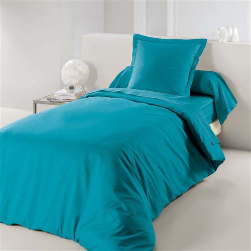 Housse de couette 1 personne 140 x 200 cm uni 57 fils lina Outremer