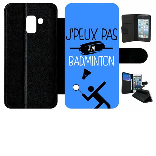 Etui My-Kase pour Galaxy A8 (2018) - j peux pas j ai badminton 12 - Simili-cuir Noir