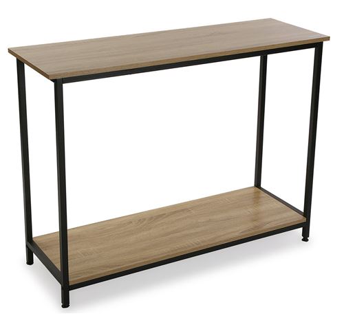 Table d'entrée en bois et métal , coloris chêne/noir - 106 x 35 x 81 cm -PEGANE-