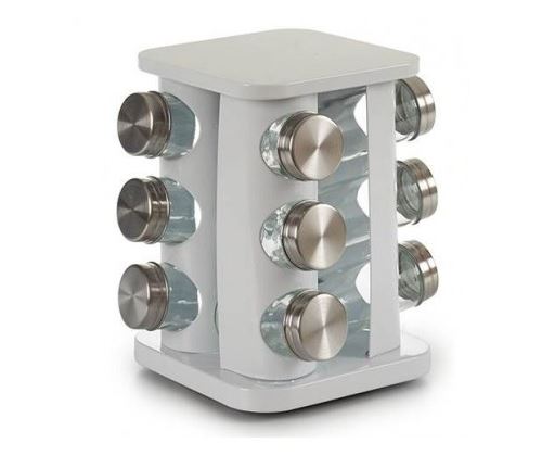 Support à Épices en Métal Rotatif et ses 12 Pots à Épices en Verre