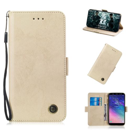 Etui en PU style rétro or pour votre Samsung Galaxy A6+ (2018)